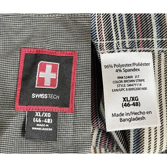 Swiss Tech Men Size XL Brown Strip Button Up Casual Office Collar Shirt Top - Picture 5 of 5